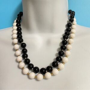 Vintage Pair Lucite White & Gold and Black & Silver Beads Necklaces